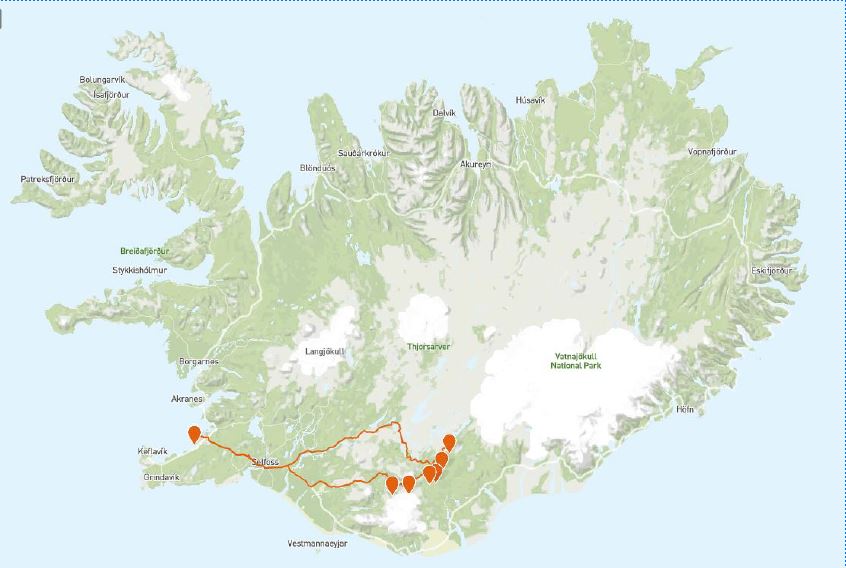 Karta ver vulkanvandringsleden